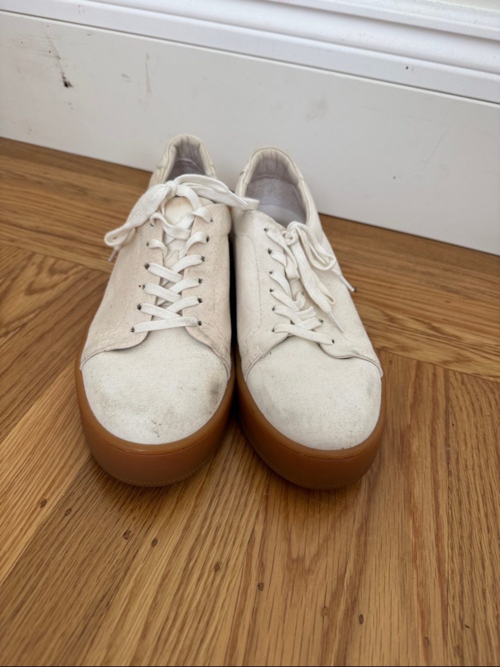 Jenni Kayne Cream Canvas Sneakers with Gum Sole
